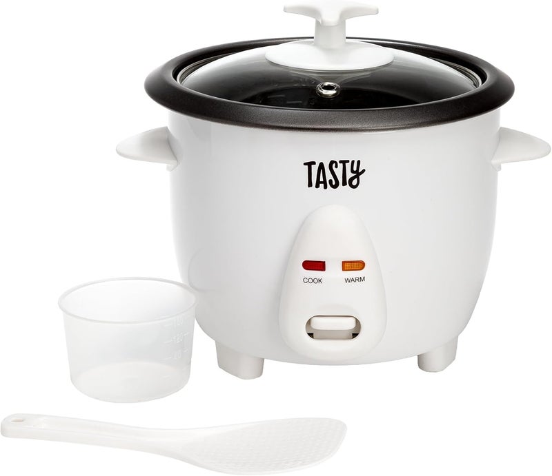 Tasty Mini Rice Cooker with Removable Nonstick Bowl and Auto Keep Warm Function, Great For Soups, Stews, Grains and Oats, 6 Cups Cooked (3 Cups Uncooked), 1.5-Quart, White - Image 1
